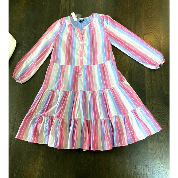 NWT~ J‎ CREW button-up dress in pastel stripe~XS ~ (tie is missing) - Picture 2 of 3